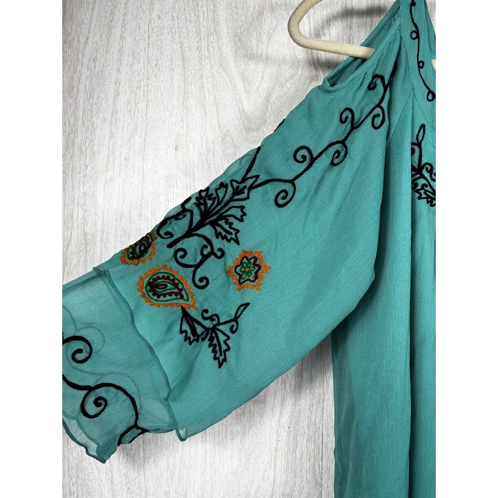 R Cinco Ranch Embroidered Tunic Dress L Cold Shoulder Boho Western Rodeo Chic - Picture 5 of 10